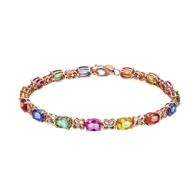 Nouveau Bracelet en argent 925 avec pierres précieuses colorées pour femme, bijoux à breloques, en o