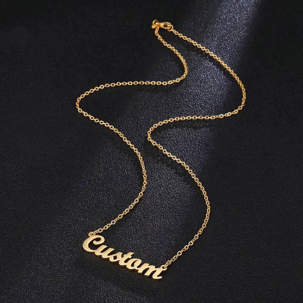 Collier avec nom personnalisé en or pour femmes, bijoux arabes coréens en acier inoxydable et argent