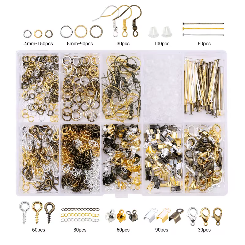 Kit de fournitures pour la fabrication de bijoux, avec outils de bijouterie, anneaux de saut ouverts