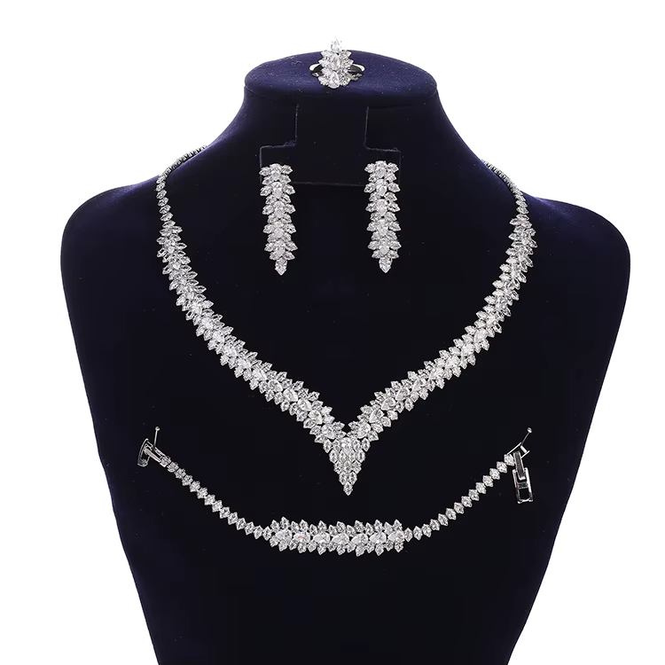 Ensemble de bijoux pour femmes, collier, Bracelet, bague, boucles d'oreilles, mariage, haute qualité