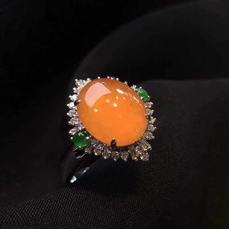 Bague en argent incrusté de cristal naturel, design créatif, calcédoine jaune orange, grande surface
