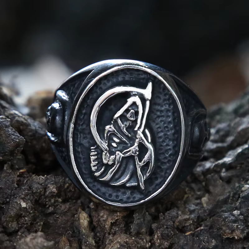 Bague gothique en forme de faucille de mort pour hommes, anneau de motard en acier inoxydable, Vinta