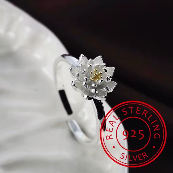 Bagues ouvertes en forme de fleur de Lotus pour femmes, bijoux fins en argent Sterling 925, Style Na
