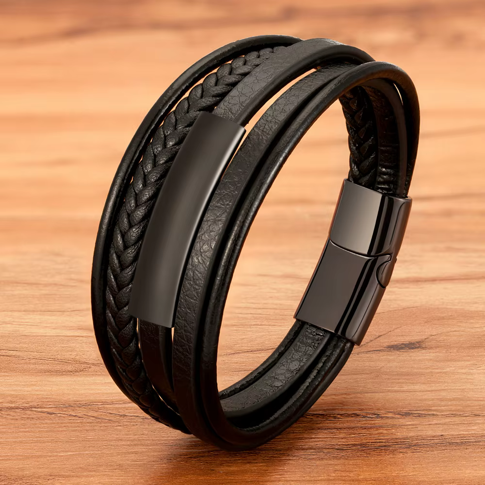 TYO nouveau Style multicouche homme Bracelet en cuir tressé corde en acier inoxydable fermoir magnét