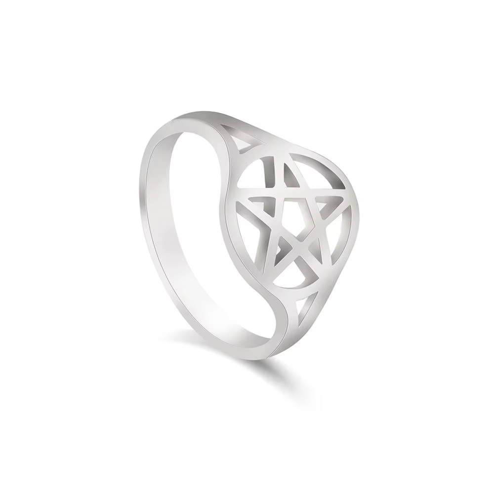 Lemegeton Bague en acier inoxydable avec pentacle naturel pour femmes et filles, sourire vintage, ét