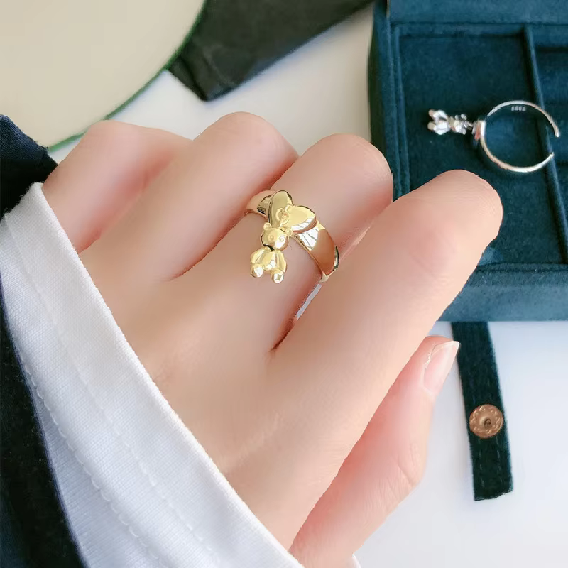 YIZIZAI Ins coréen mignon dessin animé Mini ours anneau pour dame femmes or argent couleur anneaux p