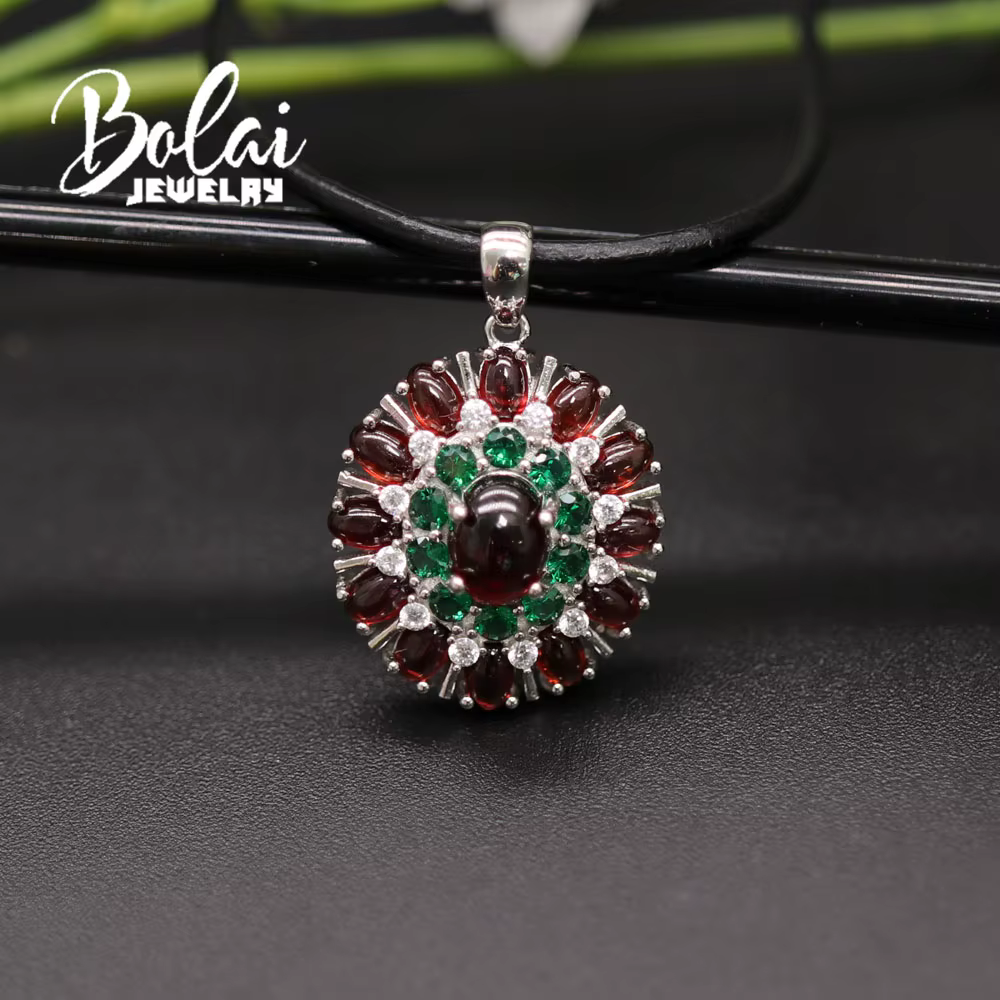 BolaiJewelry-Ensemble bague et boucle d'oreille en grenat naturel, pendentif exquis, luxe, cadeau pa