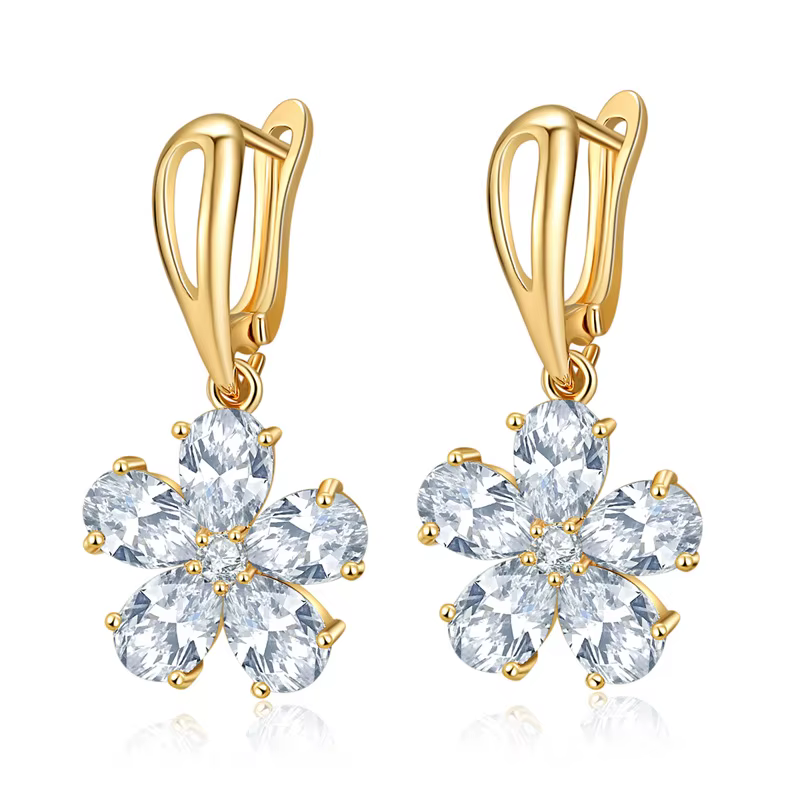 HUAMI – boucles d'oreilles pendantes en or plaqué 18K, bijoux en fleurs, deux couleurs, Zircon AAA, 