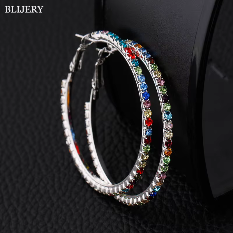 BLIJERY – boucles d'oreilles rondes en cristal pour femmes, bijoux de mariage élégants, accessoires,