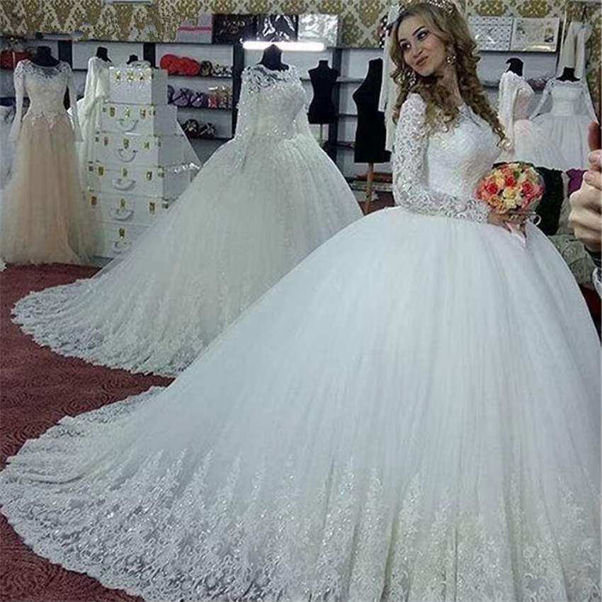 Robes De Noiva personnalisées manches longues robes De mariée princesse bouffantes Vintage robe De b