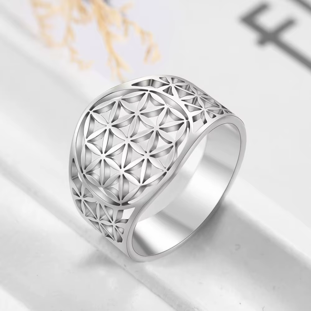 Skyrim – bagues élégantes fleur de vie pour femmes, Vintage, en acier inoxydable, couleur or, géomét