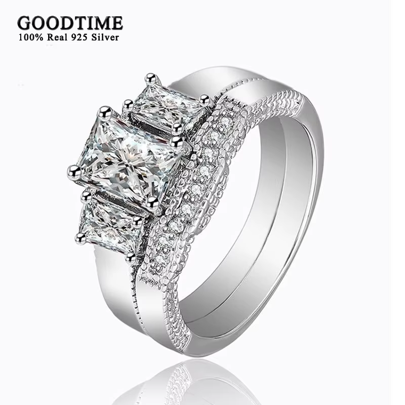 Bague princesse en argent Sterling 925 pour femmes, ensemble de bagues de mariage en Zircon, bijoux 