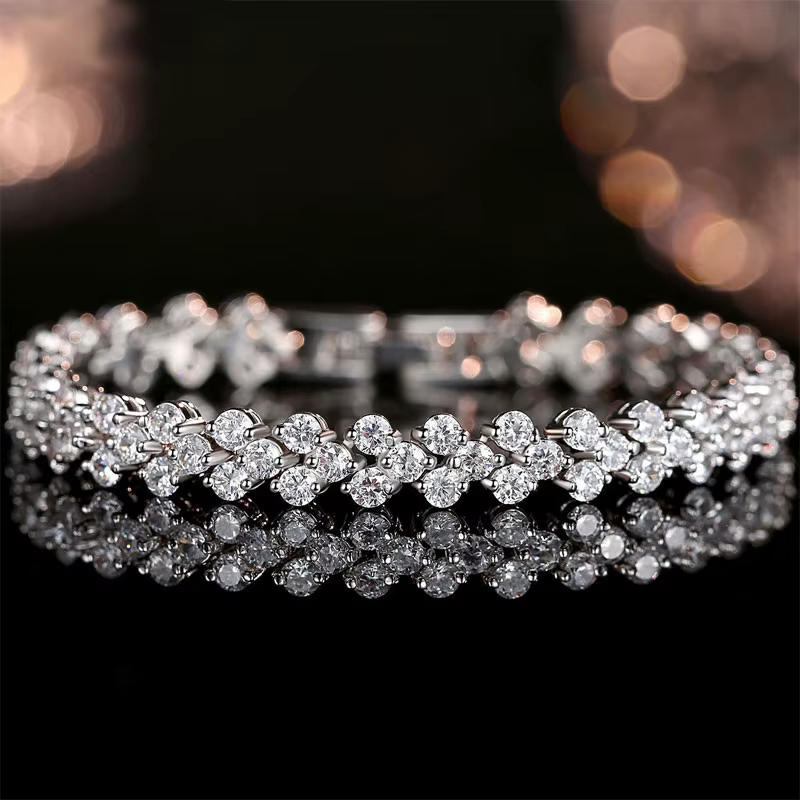 Bracelet en diamant Moissanite de laboratoire romain en or blanc 14K, Bracelets de fiançailles et de
