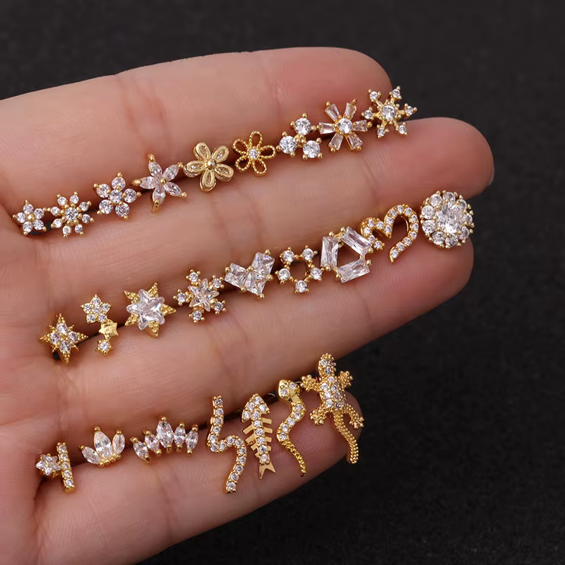 Boucle d'oreille Helix en acier inoxydable, couleur or argent, animaux fleur CZ Tragus Cartilage, Pi
