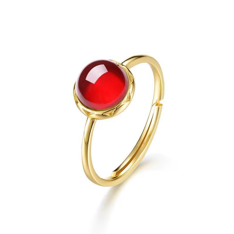 Anneau rond en forme d'œuf de grenat naturel pour femme, Original, réglable, élégant, breloque, créa