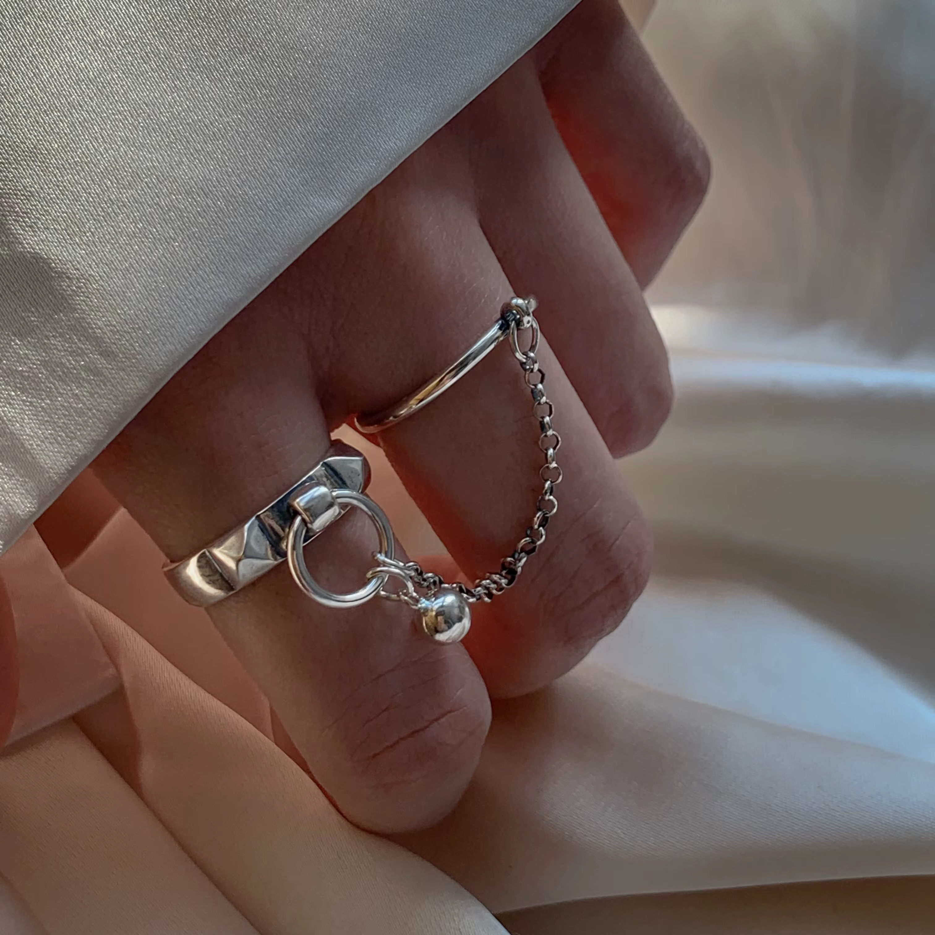 Bague géométrique ronde rétro en argent Sterling 925 véritable pour femmes, chaîne de 2 règles, bijo