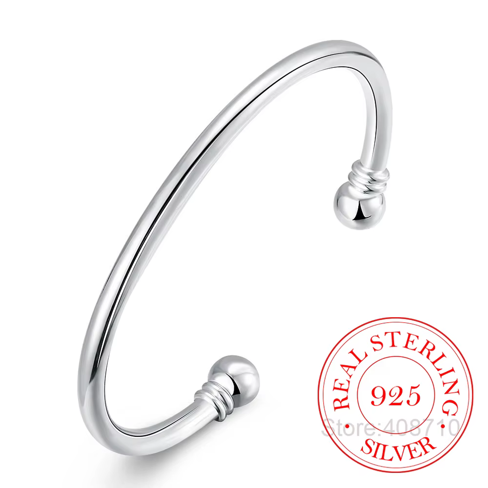 Bracelet à manchette ouverte en argent 925 pour Homme et femme, Simple, Double perle, cadeaux de mar