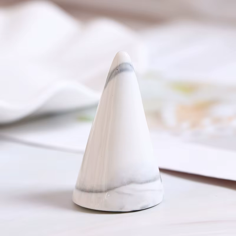 Porte-bague en céramique, cône de doigt, décor en marbre, présentoir, artisanat de stockage de bijou