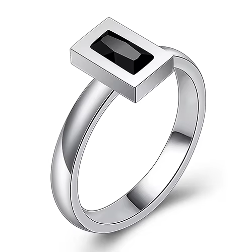 Bague de mariage en acier inoxydable pour femmes, anneau de luxe en cristal noir, bijoux féminins, o
