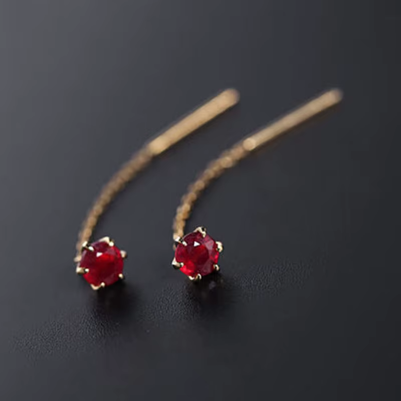 Mini boucles d'oreilles en argent incrustées de rubis à six griffes pour dames, style chinois, charm