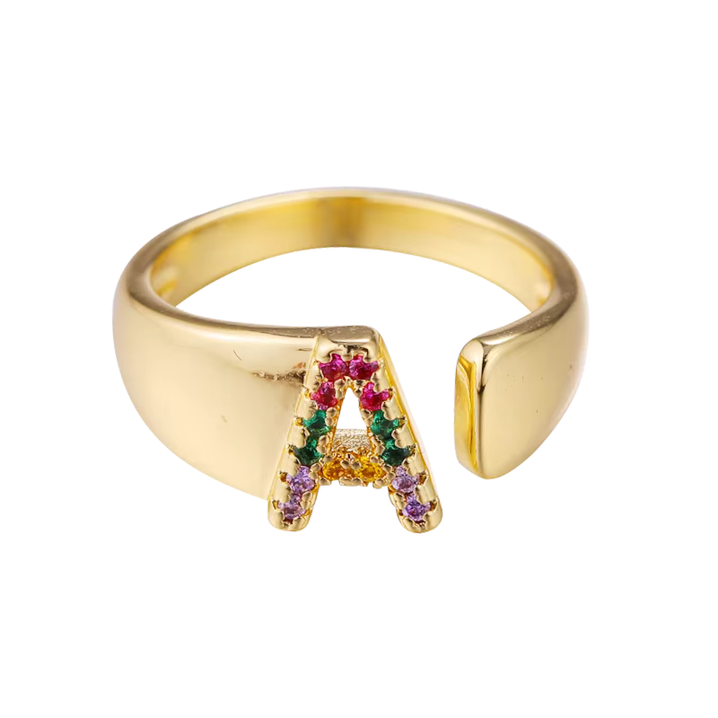 Juya-Bagues ouvertes et ajustables plaquées or véritable 18 carats pour hommes et femmes, lettres in