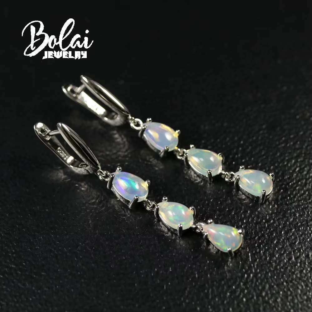 Boucles d'oreilles en argent sterling 925 avec opale naturelle Bolaijewelry, pierres précieuses aux 