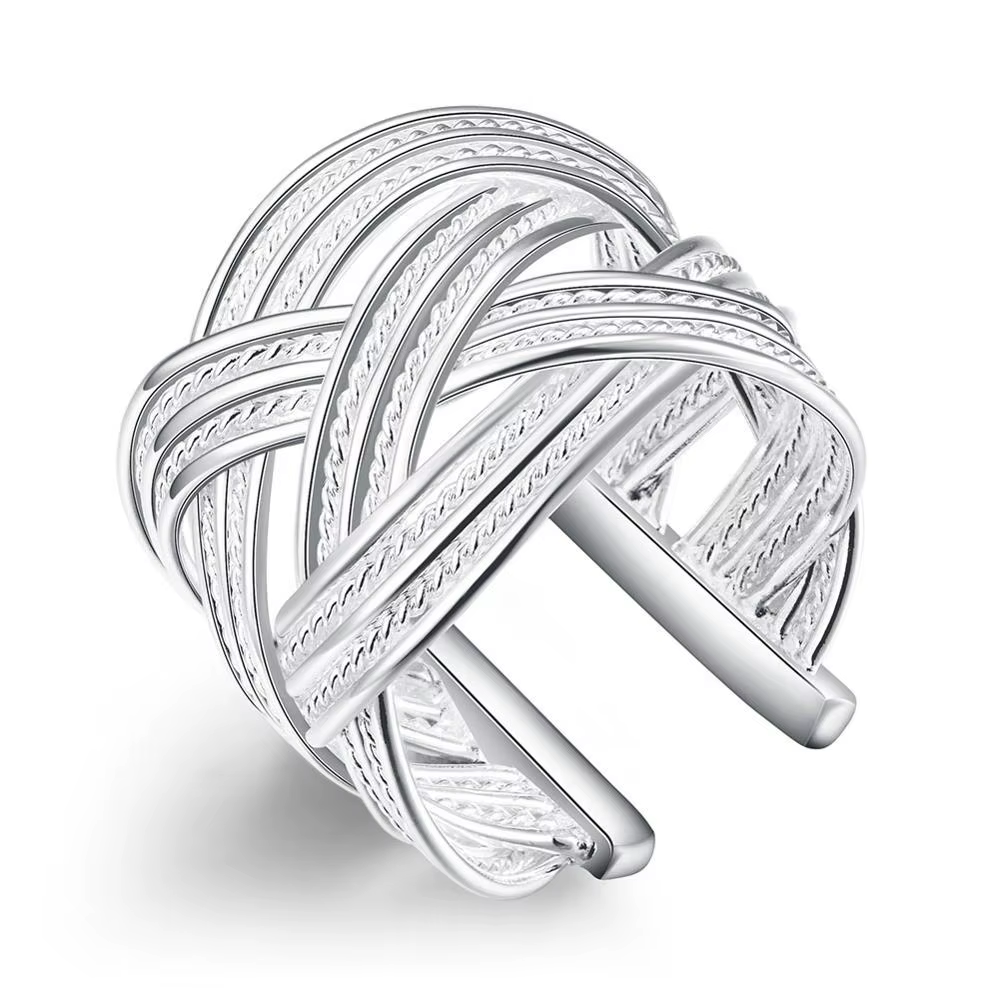 Bague de fiançailles plaquée argent pour femmes, bijoux de Couple tendance, tissé à la main, anneau 