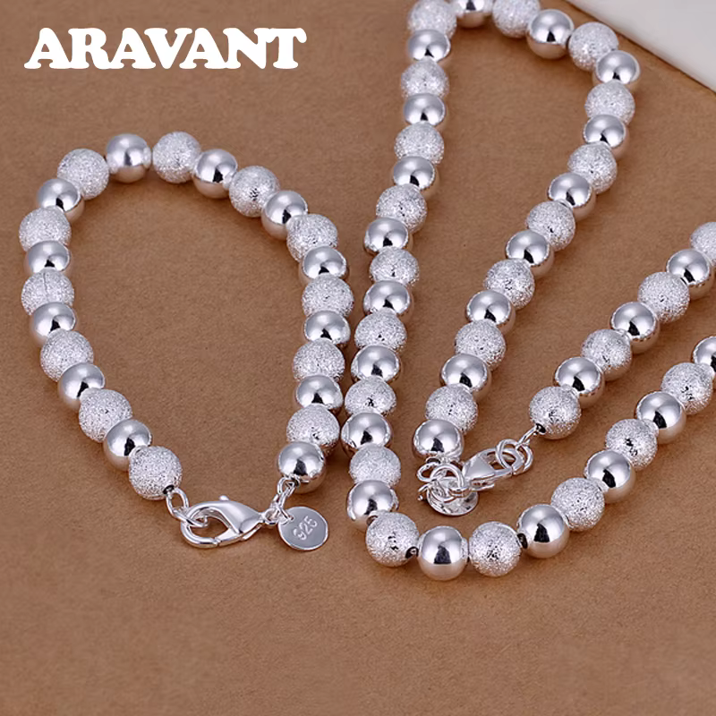 Bracelet en argent 925 pour femme, collier de perles lisses, bijoux de fête à la mode