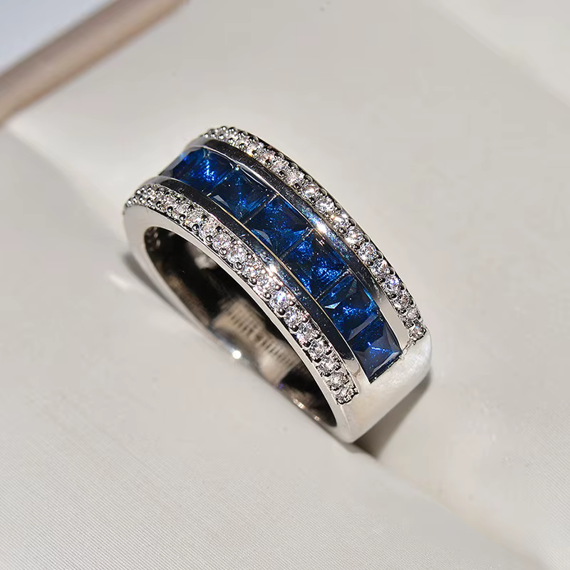 Bague en Zircon incrusté de couleur créative, galvanisée, bleu Royal, bijoux pour dames, bagues de h