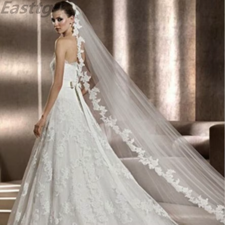 Voile De mariée blanc/ivoire, peigne Long De 3m, Mantilla en dentelle, voile De mariée cathédrale, a