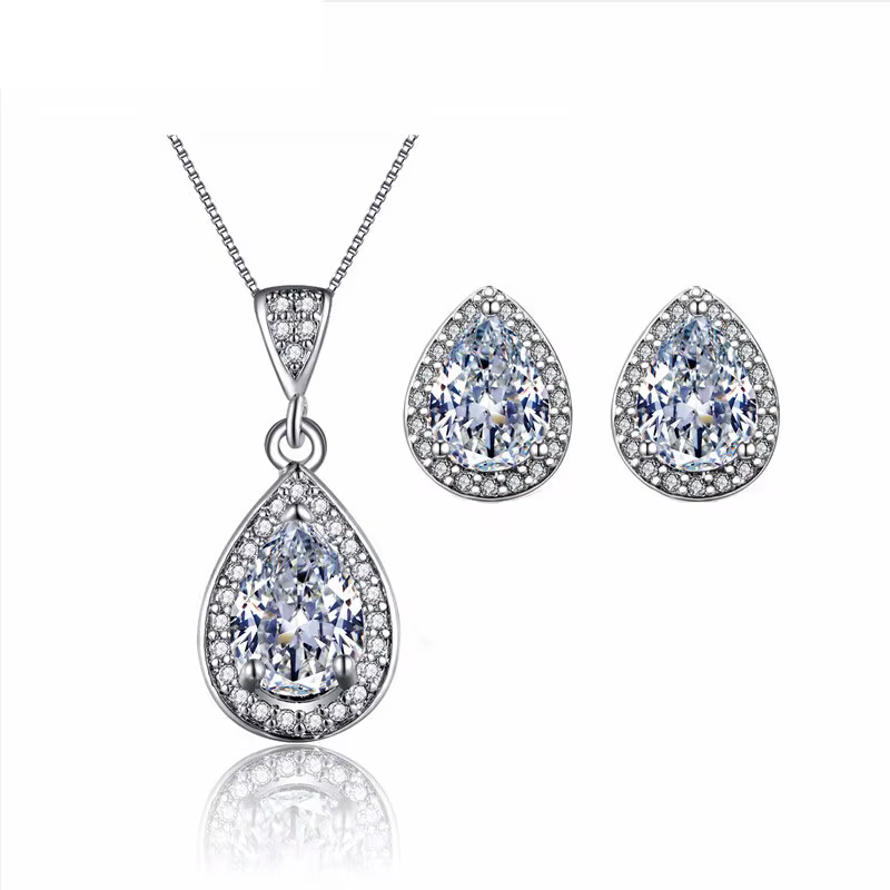 Parure de Bijoux de mariage en forme de goutte d'eau, ensemble de colliers et boucles d'oreilles en 