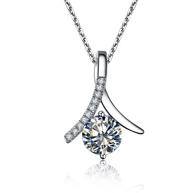 Collier en or blanc Sterling AU750 avec pendentif en diamant Moissanite certifié 1CT pour femmes, co