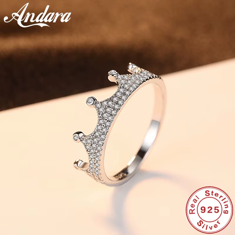 Bague Couronne pour Amoureux, Zircon AAAAA CZ, Argent Sterling 925, Bague de Fiançailles et de Maria