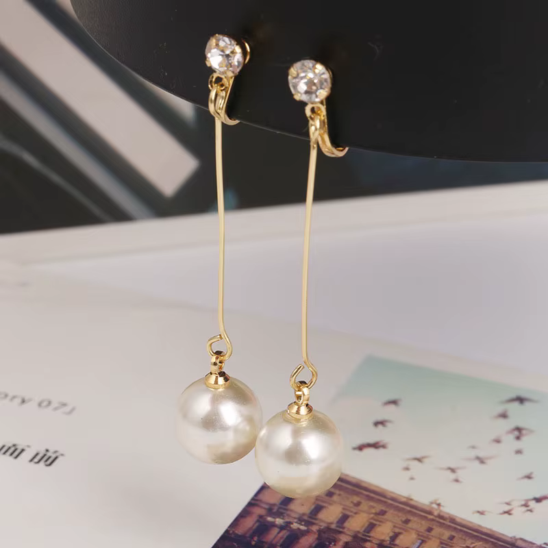 JIOFREE-Boucles d'oreilles à clip en perles pour femmes, bijoux de mariage, pendentif à breloque sim