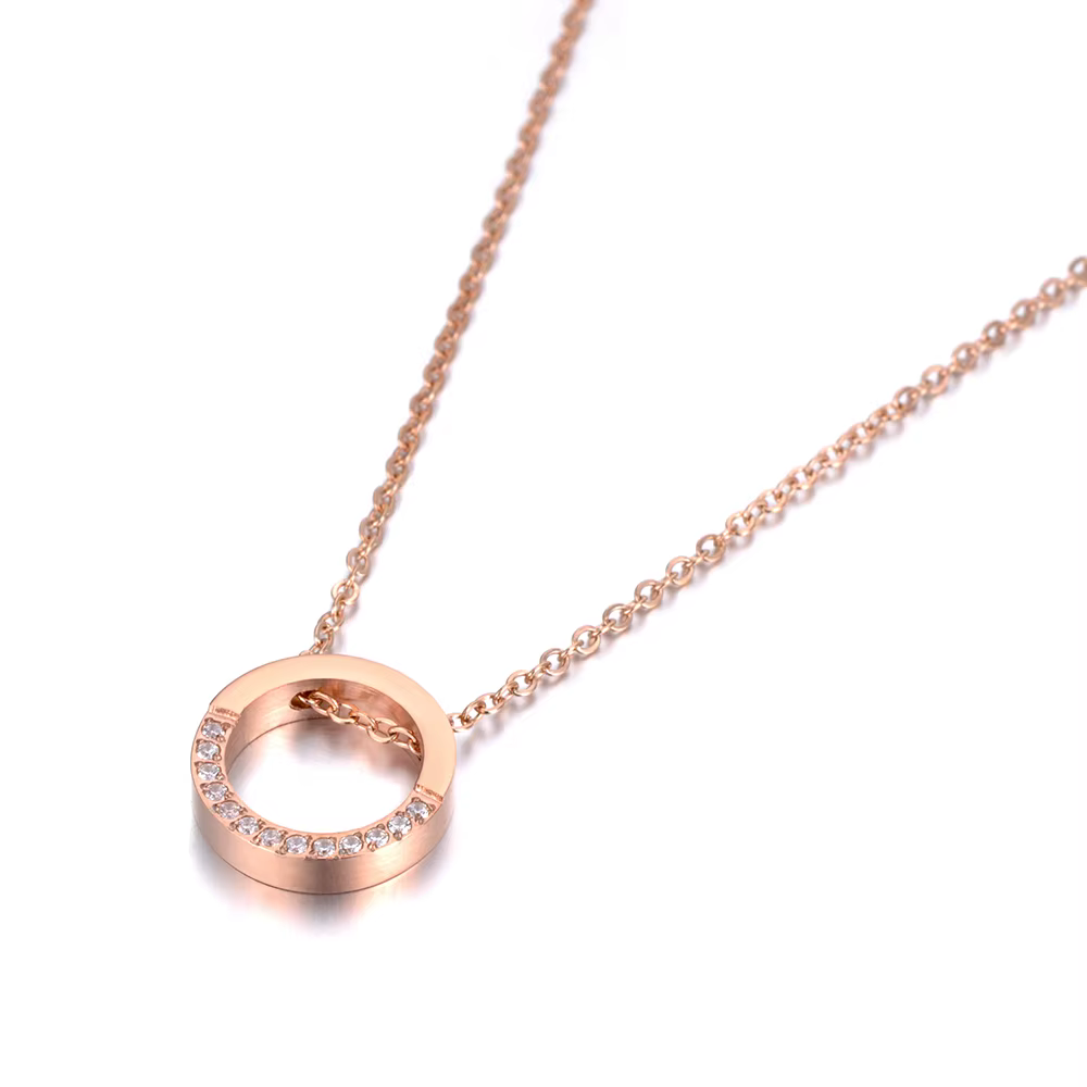JeeMango chaîne à la mode bijoux cercle pendentif AAA strass couleur or Rose collier ras du cou pour