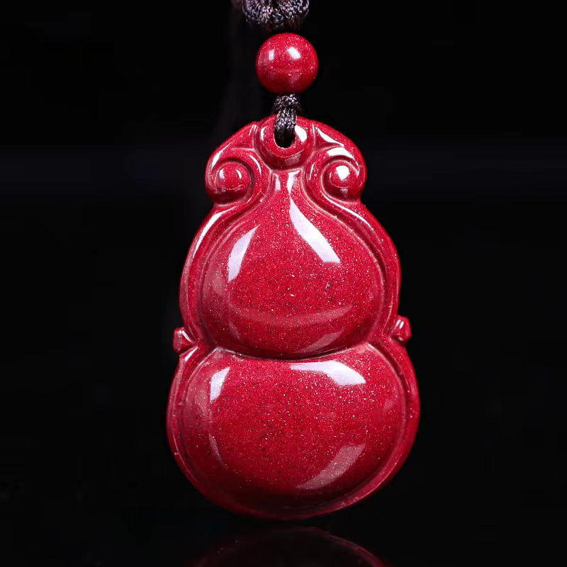 Collier pendentif gourde cinabre naturel, amulette porte-bonheur en Jade Fu Lu pour femmes et hommes