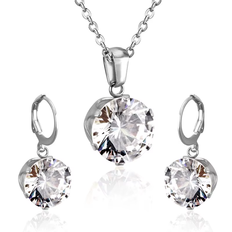 LUXUSTEEL – ensemble de bijoux délicats, collier et boucles d'oreilles avec pendentif en cristal de 