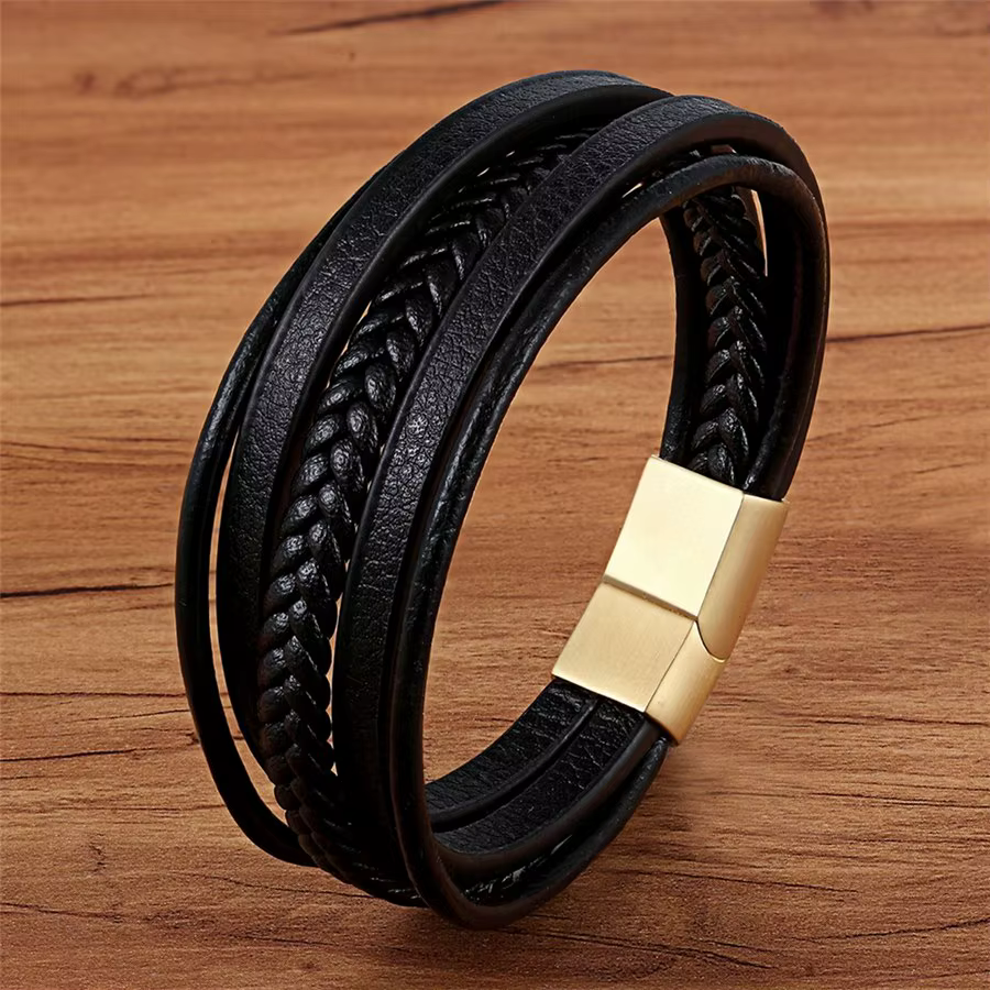 XQNI – Bracelet en cuir véritable pour hommes, bijoux tendance, couleur noire populaire, Design mult