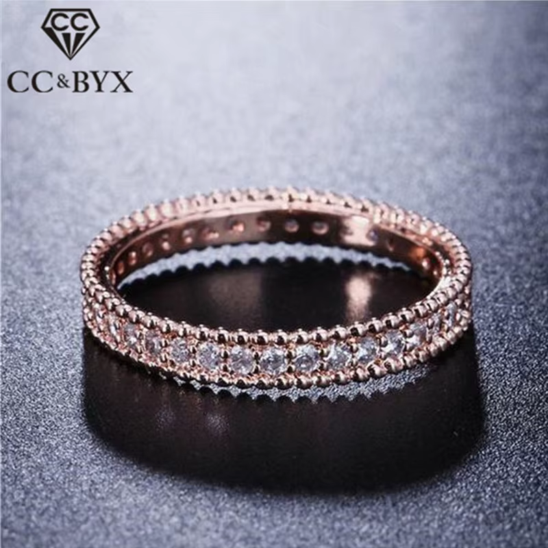 Bague entièrement en cristal couleur or Rose, bagues de mariage et de fiançailles classiques simples