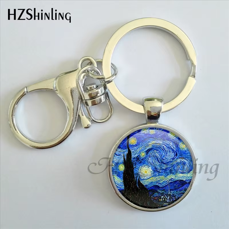 Porte-clés Van Gogh nuit étoilée, classique, fait à la main, bijoux dôme en verre, nouvelle mode