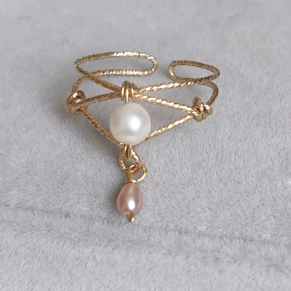 Bagues en perles naturelles faites à la main pour femmes, bague réglable, bijoux remplis d'or, cadea