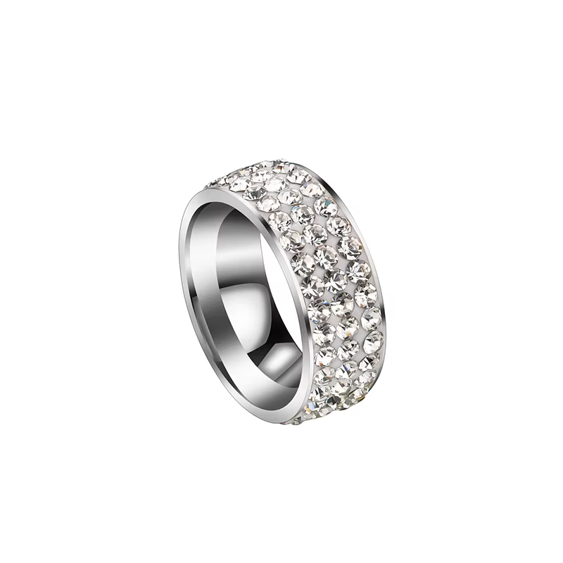 Auxauxme – bague de mariage en pierre blanche pour femmes, 8mm, 3 rangées, en acier inoxydable, pier