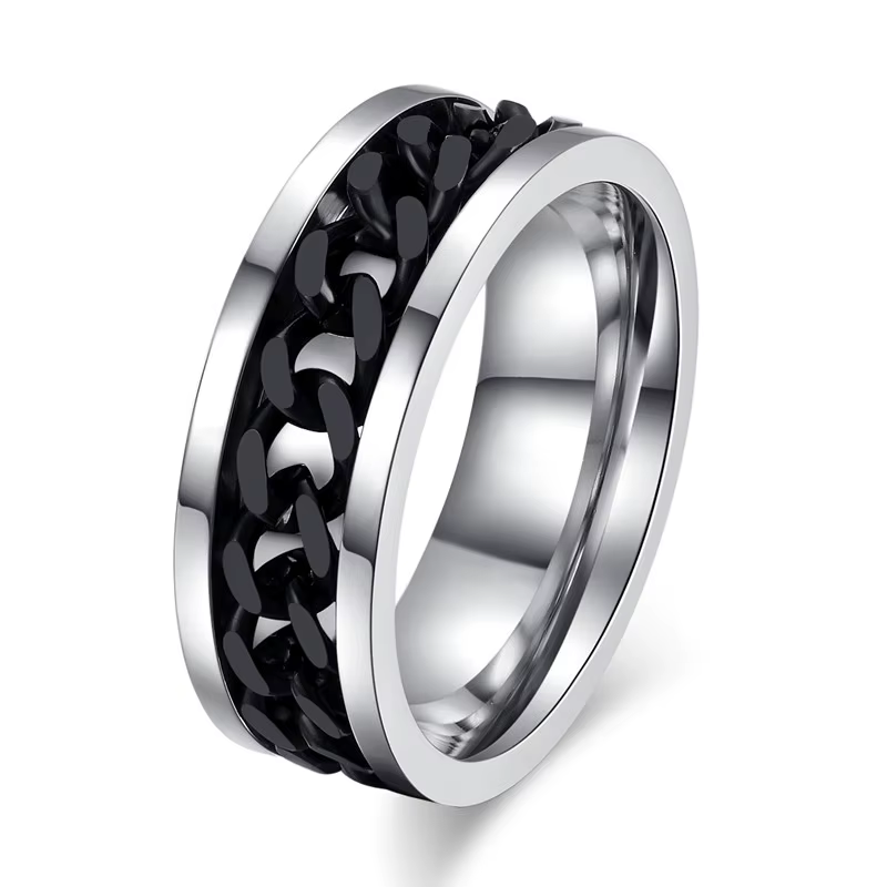 Vnox Spinner – bague en chaîne noire pour homme, Punk, titane, acier, métal, bijoux pour doigt, Alli