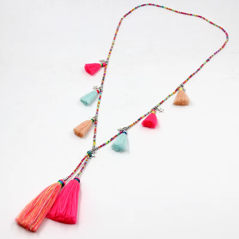 Collier Statement Bohème Fait Main pour Femme, Pendentif à Pampilles Colorées, Accessoire Féminin po
