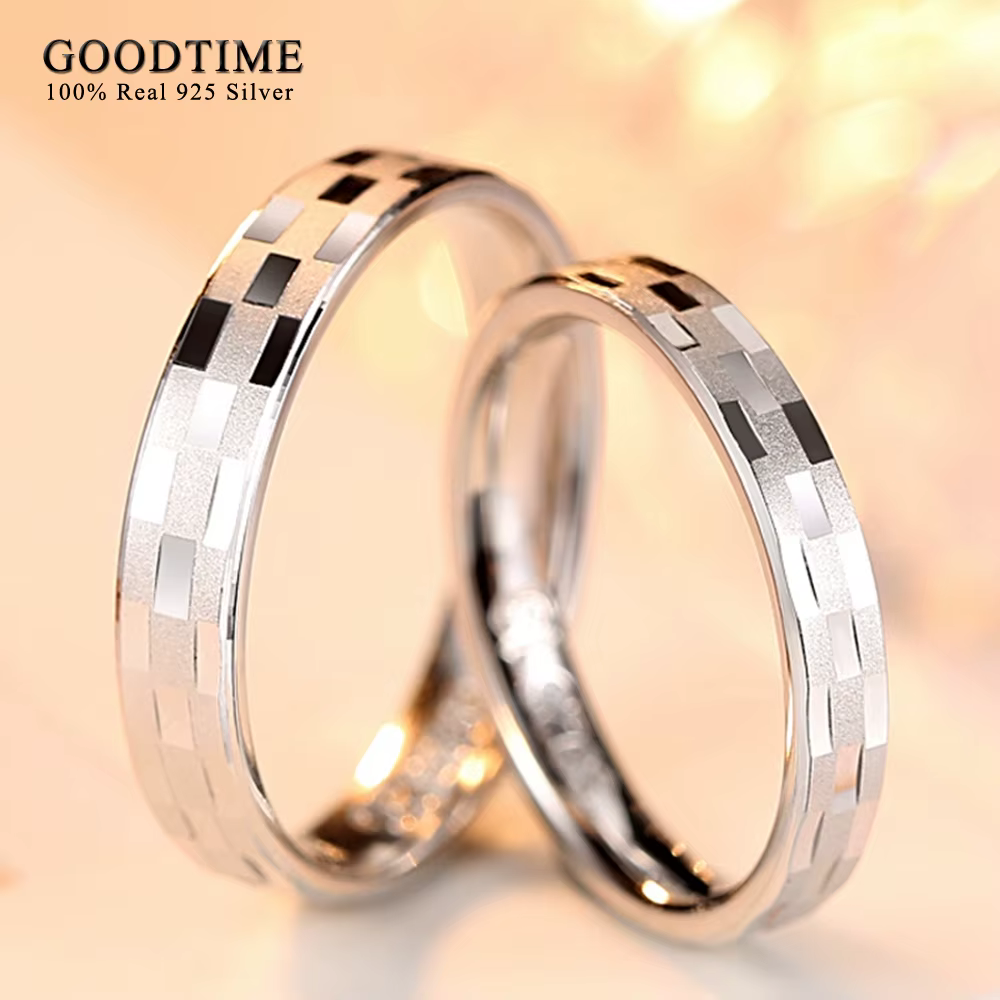 Bague de Couple en argent Sterling 925 pur pour femmes et hommes, anneau classique réticulé givré, b