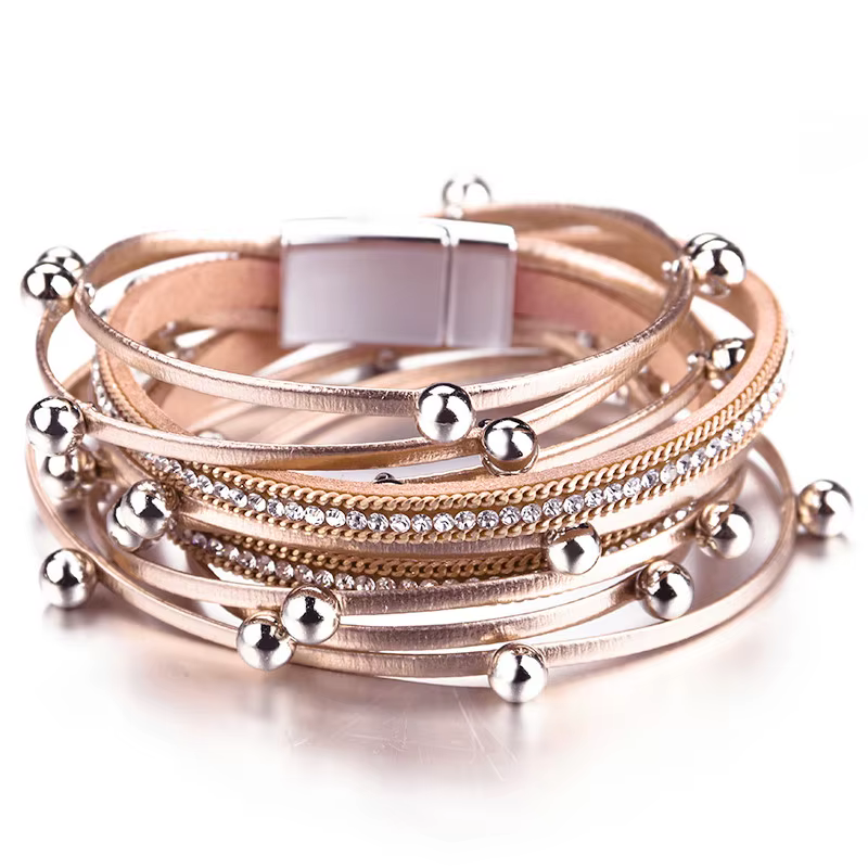 ALLYES – Bracelet en cuir imprimé zèbre, perles métalliques, breloque multicouche, bohème, bijoux fé