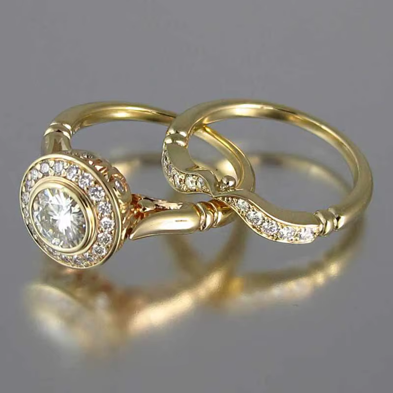 Huitan – ensemble de bagues de mariée couleur dorée, 2 pièces, proposition romantique, bagues de mar