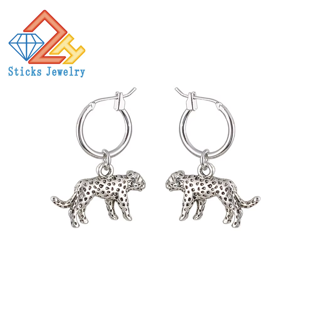 Boucles d'oreilles créoles léopard mignonnes avec pendentif, tendance stéréoscopique européenne, bij