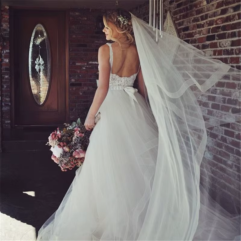 Voile de mariée à deux niveaux avec peigne, voile de mariage avec bordure en crin de cheval de 2 pou