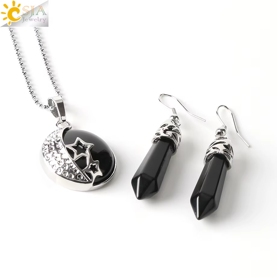 CSAlbanecklace-Ensemble de bijoux classiques en cristal violet, boucles d'oreilles, lune, étoiles, p